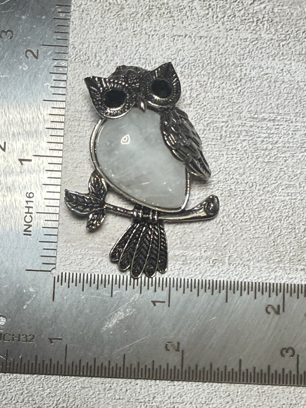 Moonstone Jade Owl Brooch Pendant Set Natural Stone Bird Jewelry - Picture 10 of 10